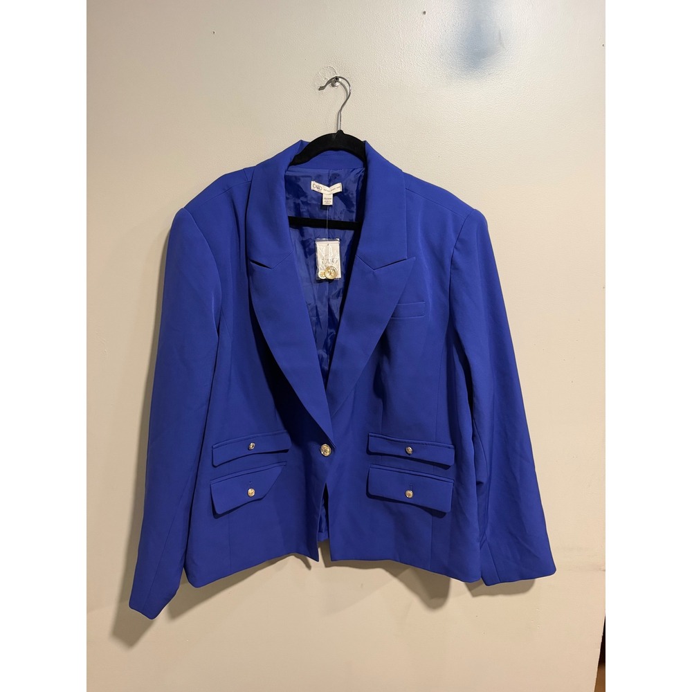 Cato Royal Blue Blazer Gold Crest Button Single Breasted Plus Size 26/28W NEW